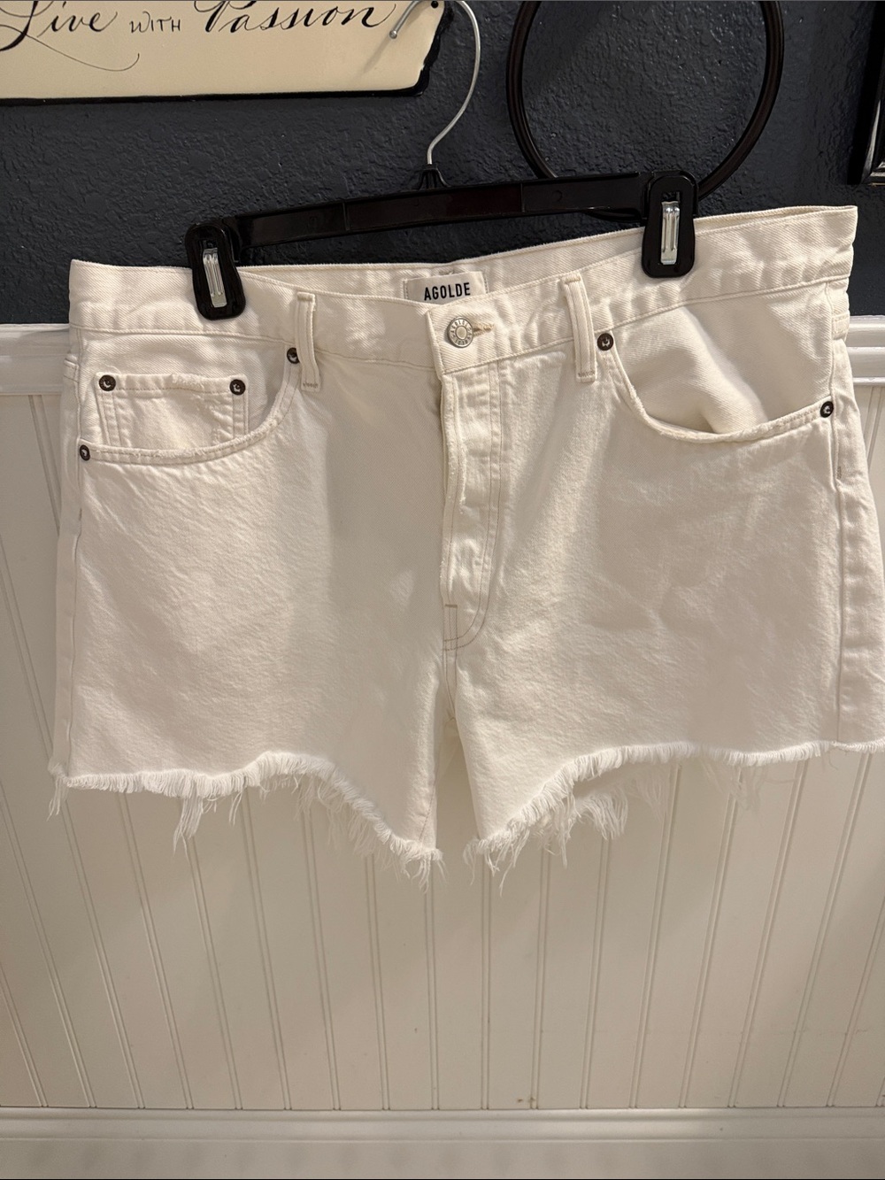 Agolde White Frayed Hem Denim Cutoff Shorts